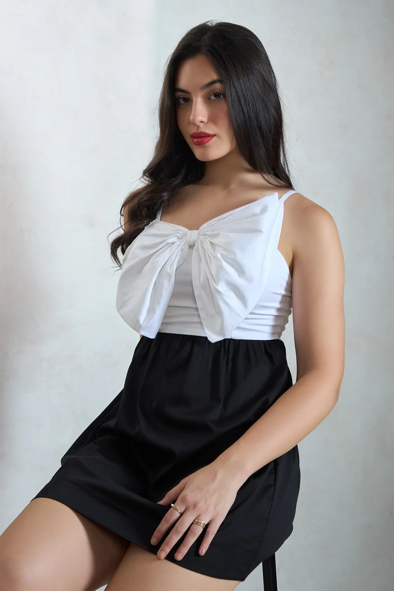 Boe|Cotton Stretch Big Bow Mini Dress