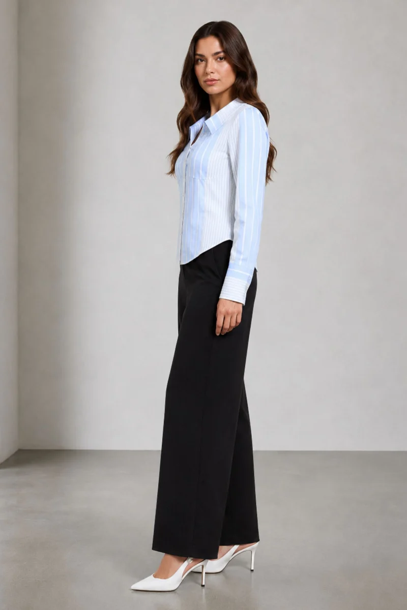 Izzy|100% Cotton Stripe Bustier Style Crop Shirt