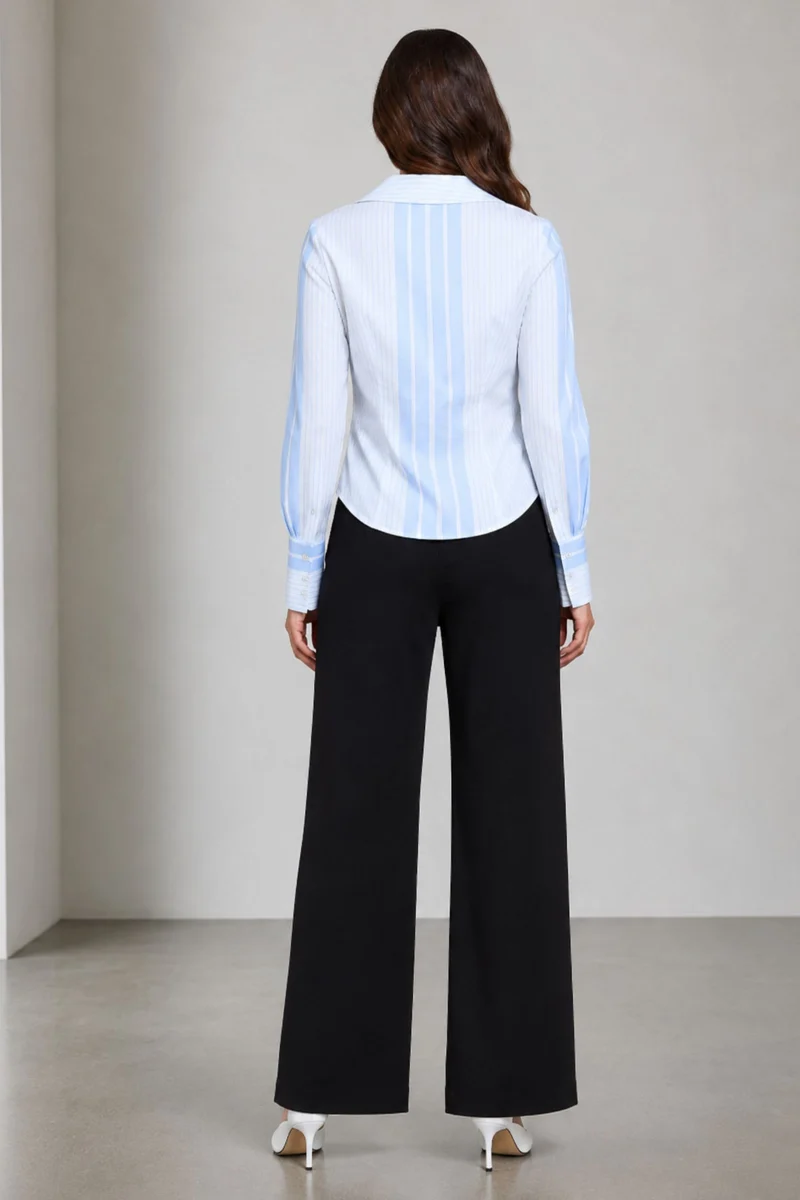 Izzy|100% Cotton Stripe Bustier Style Crop Shirt