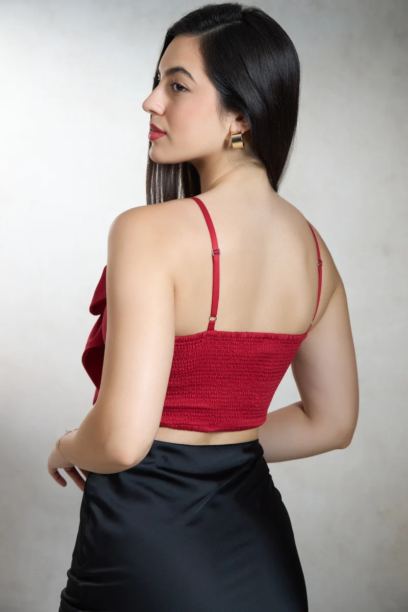 Bria|Cotton Stretch Red Crop Top With Big Bow