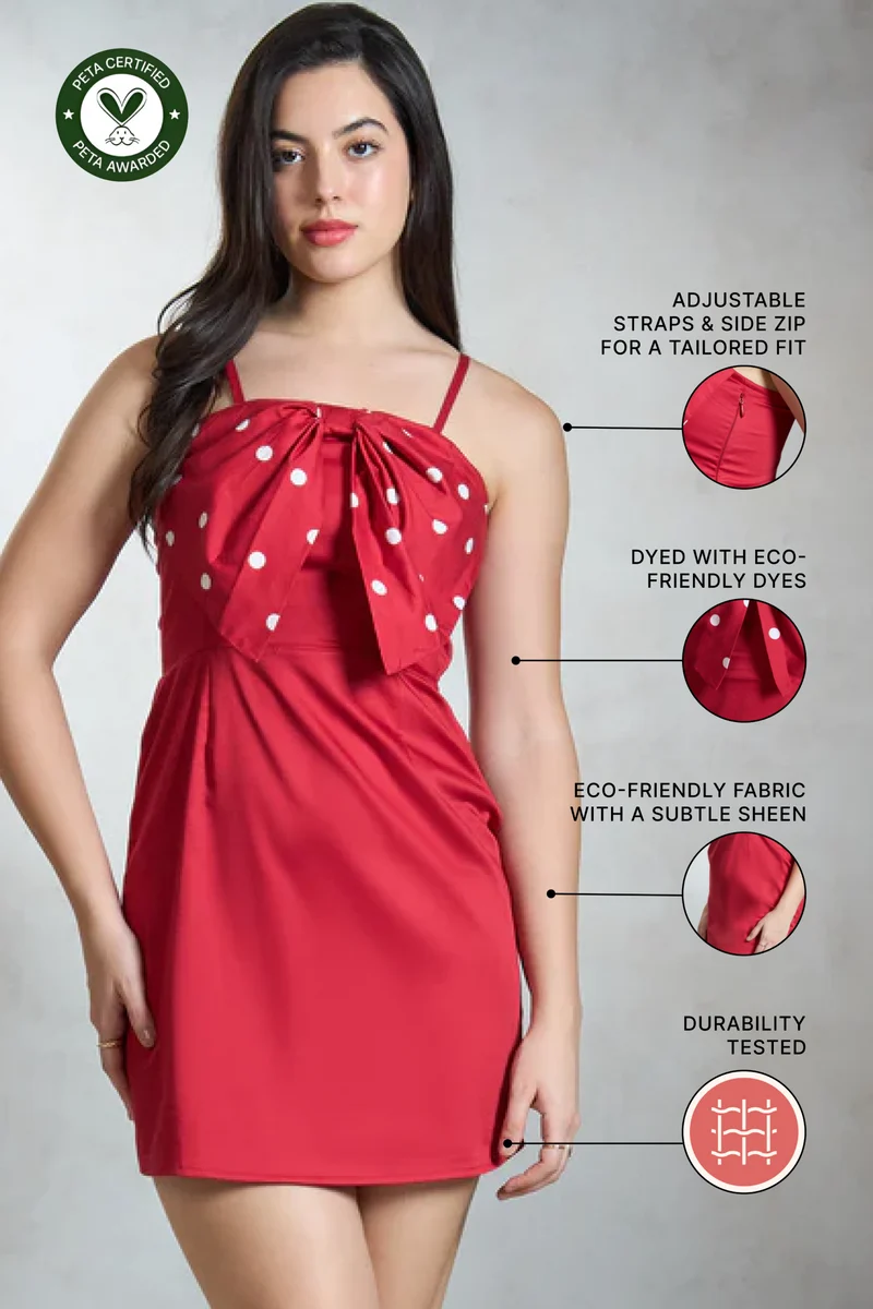 Tia|Cotton Stretch Red Mini Dress With Big Bow