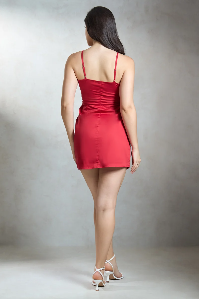 Tia|Cotton Stretch Red Mini Dress With Big Bow