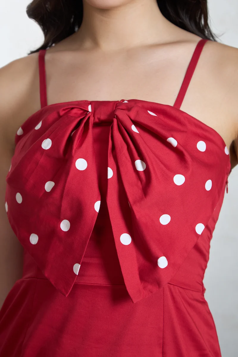 Tia|Cotton Stretch Red Mini Dress With Big Bow