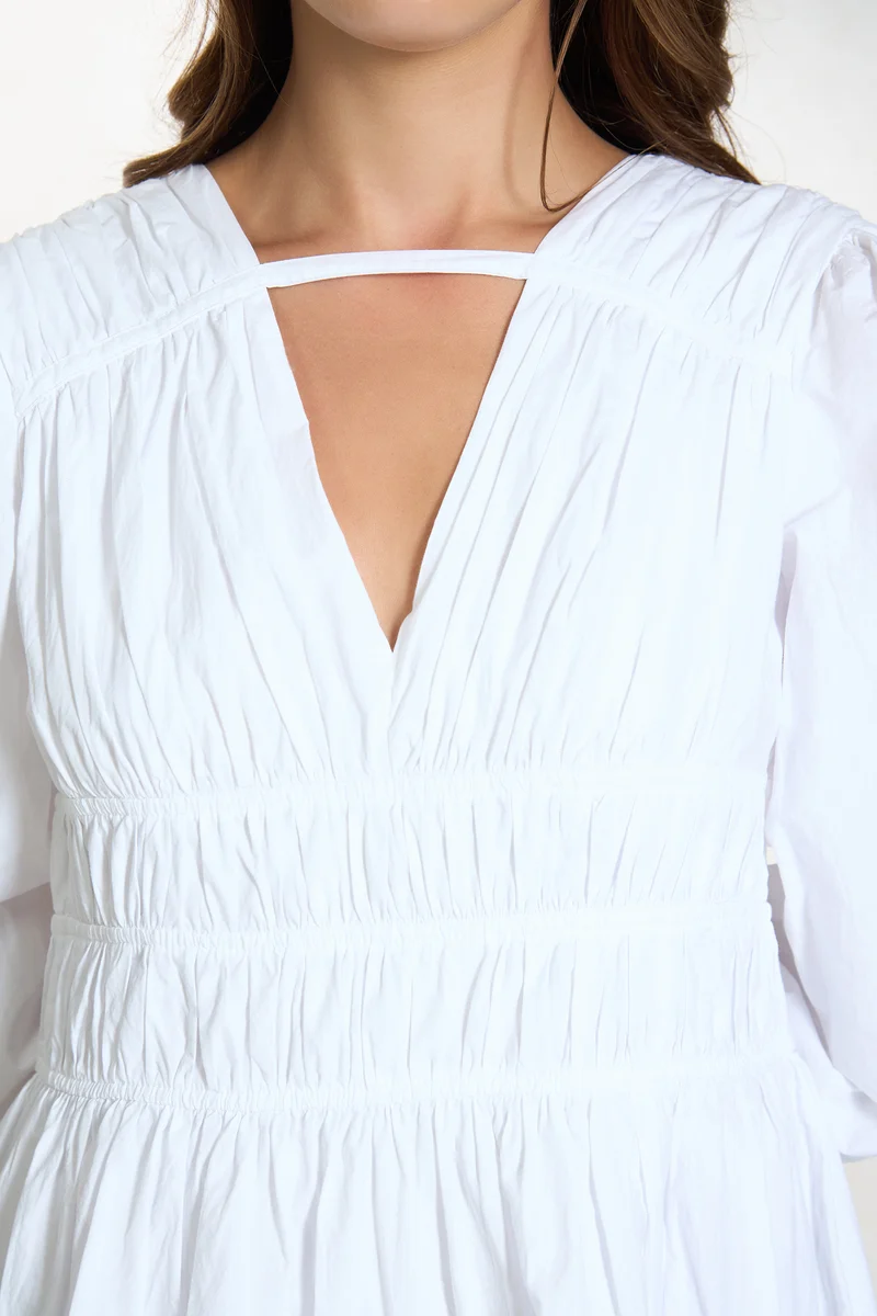 Palden|100% Cotton Mini Dress With Blouson Sleeve