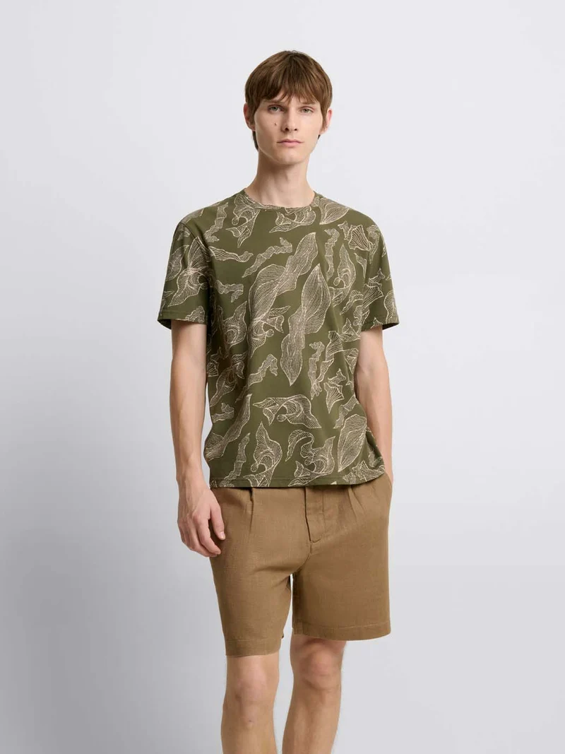 T-shirt col rond en coton à motifs