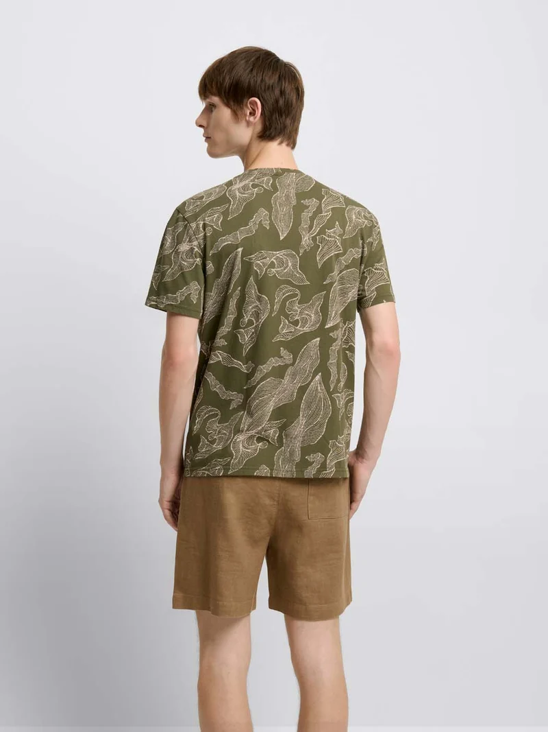 T-shirt col rond en coton à motifs