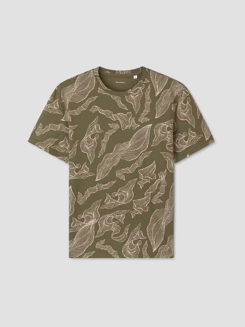 T-shirt col rond en coton à motifs