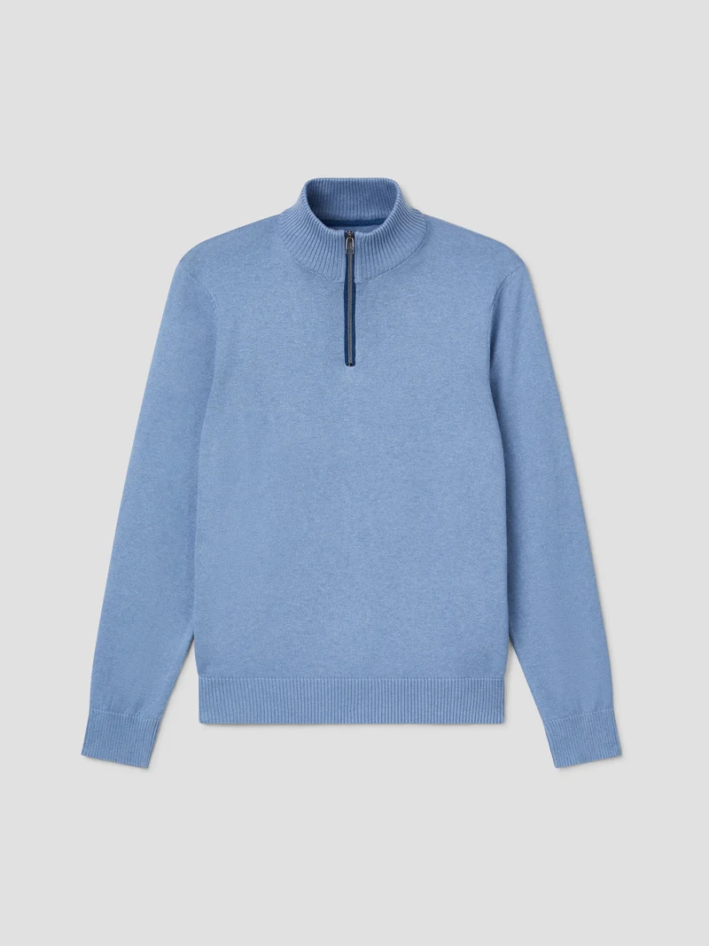 Pull col montant zip en coton-cachemire