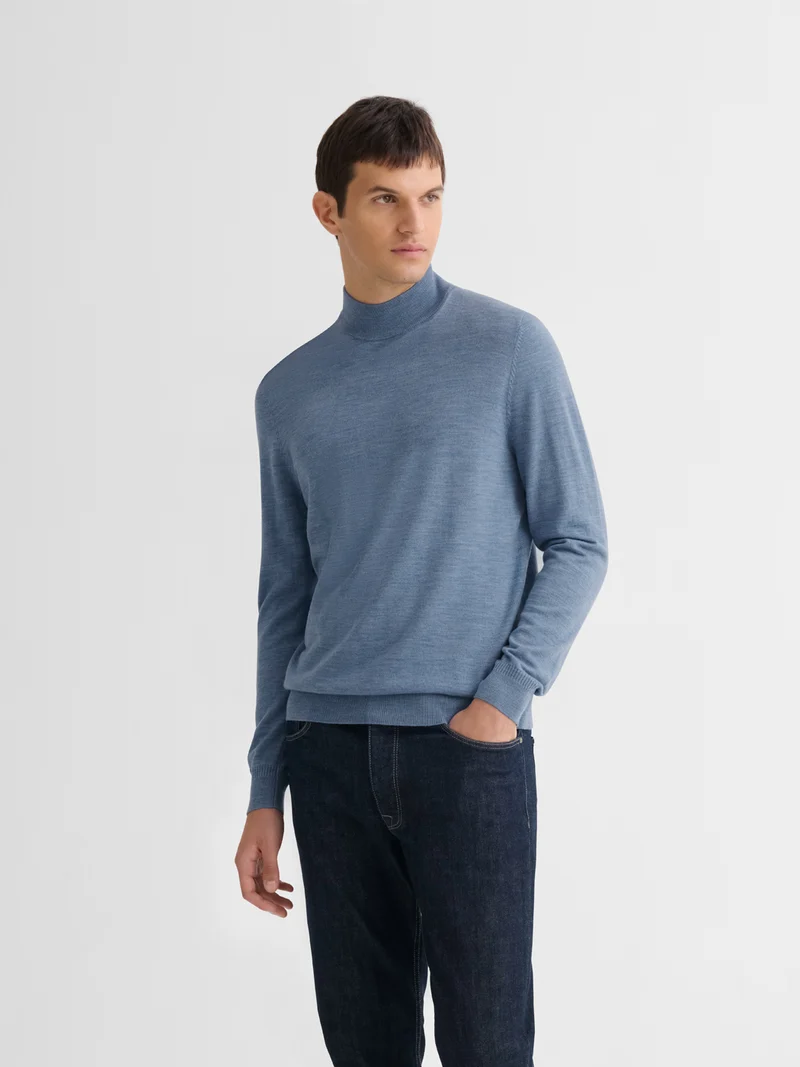 Pull col cheminée en laine Mérinos
