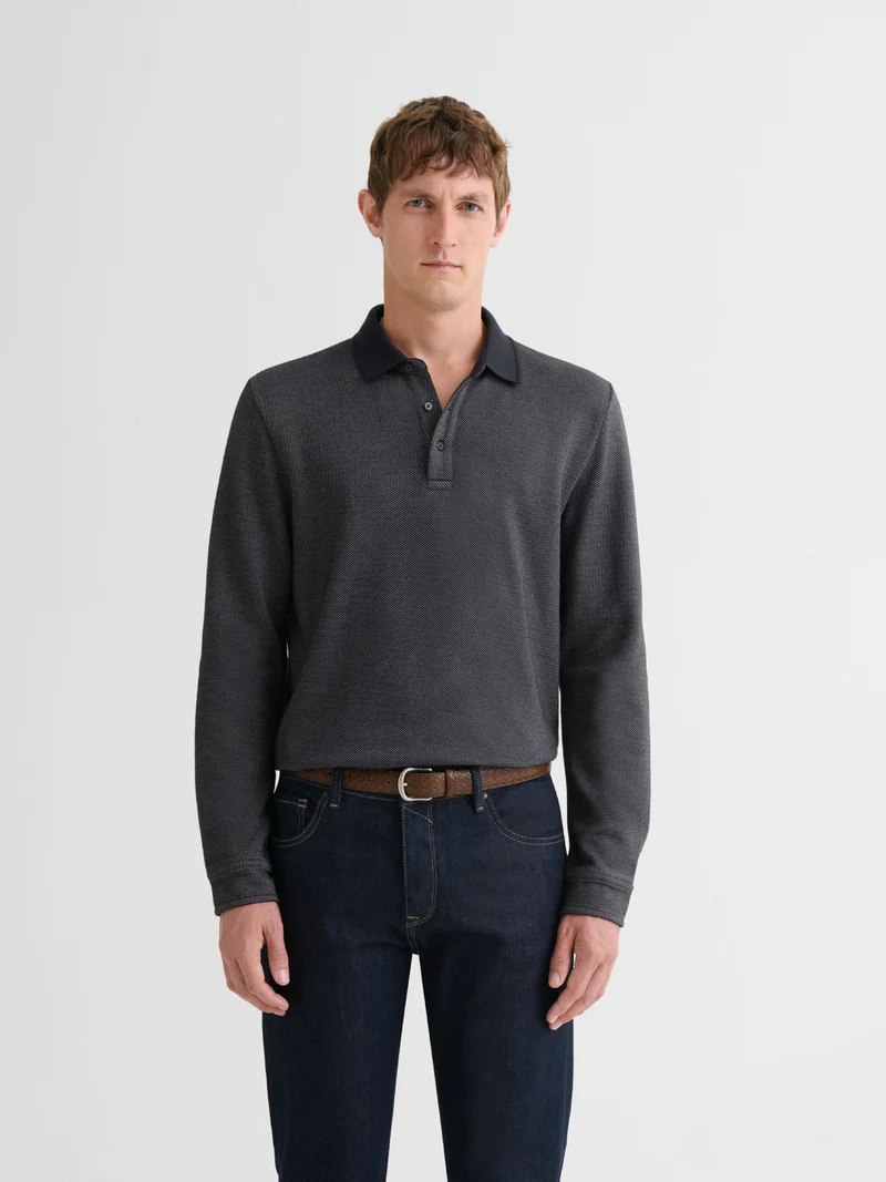 Polo manches longues col polo boutonné