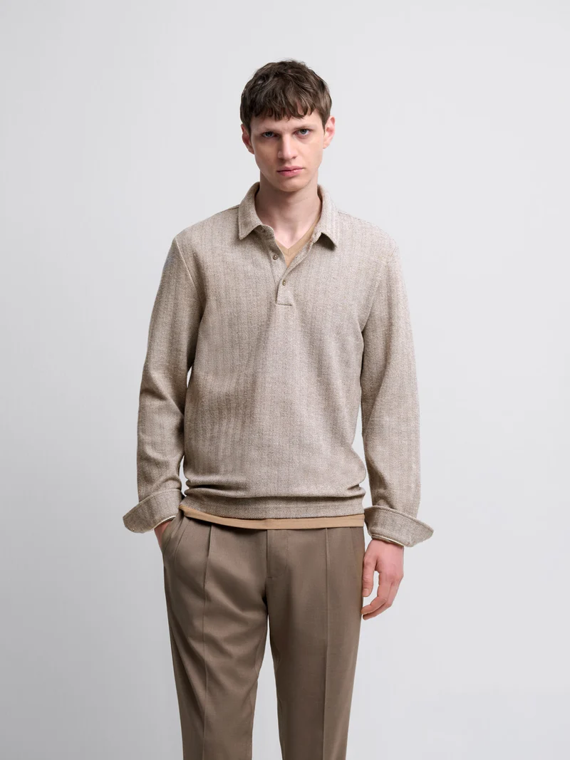 Polo manches longues col boutonné