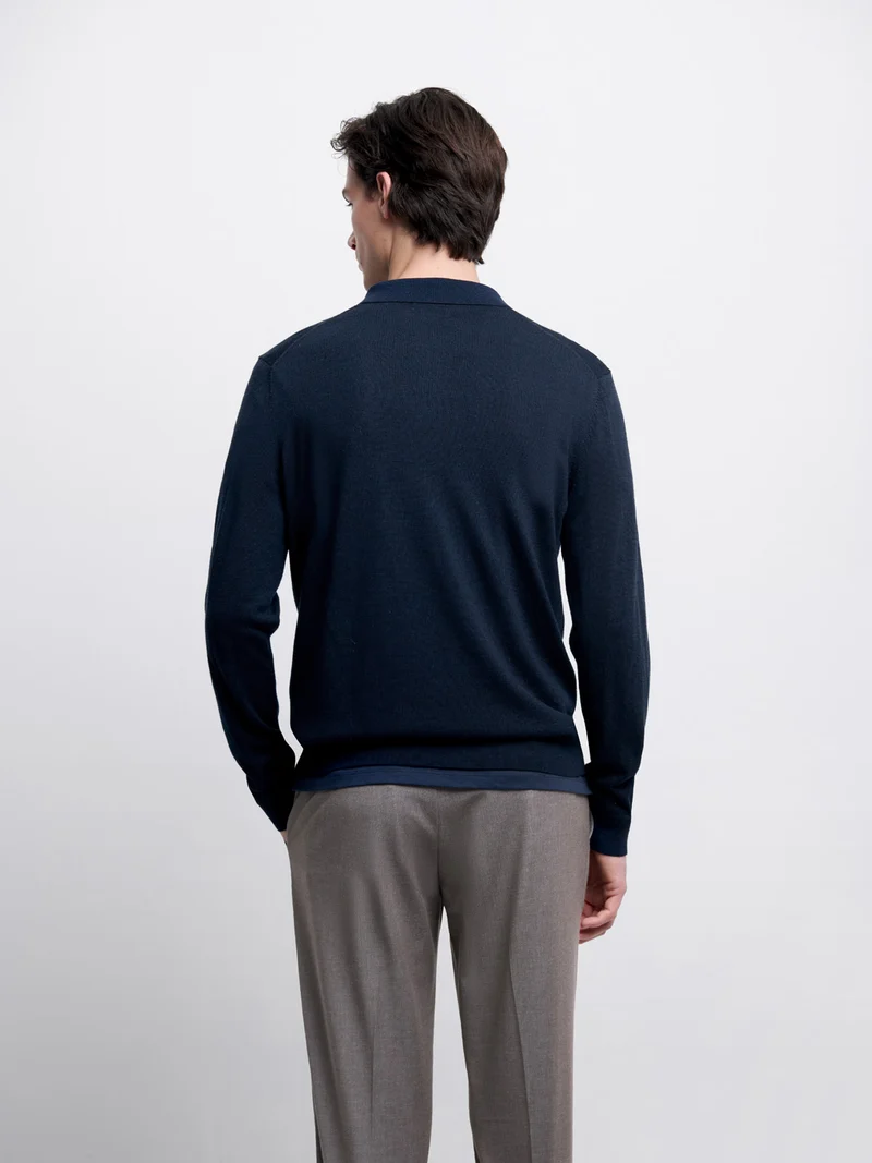 Pull col polo boutonné en laine Mérinos