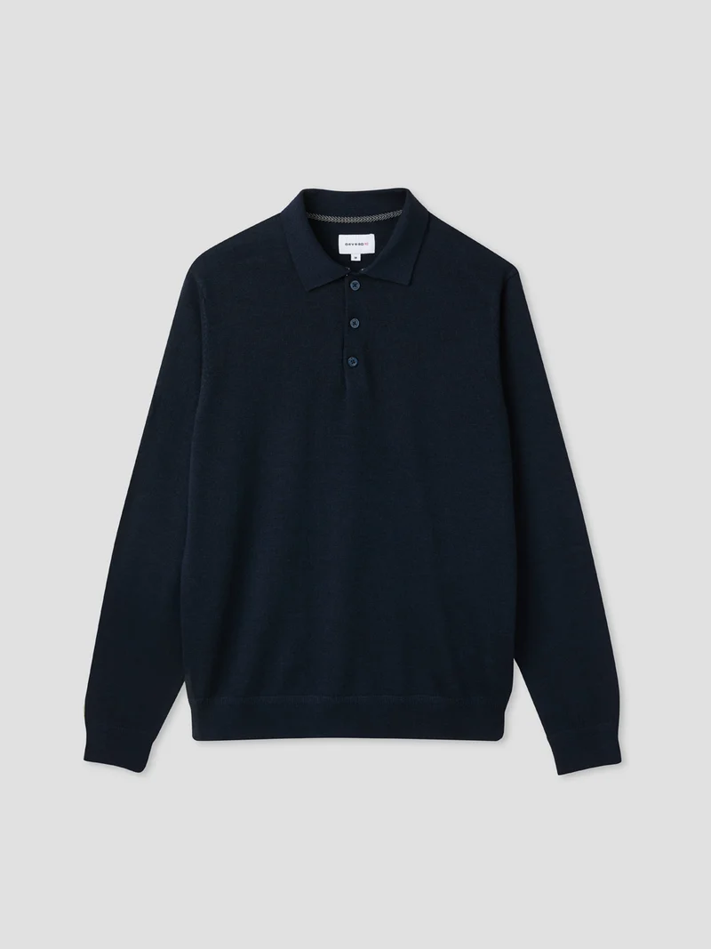 Pull col polo boutonné en laine Mérinos