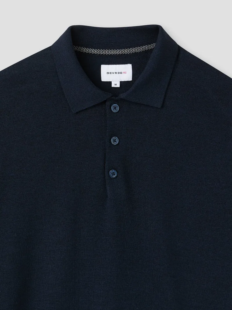 Pull col polo boutonné en laine Mérinos