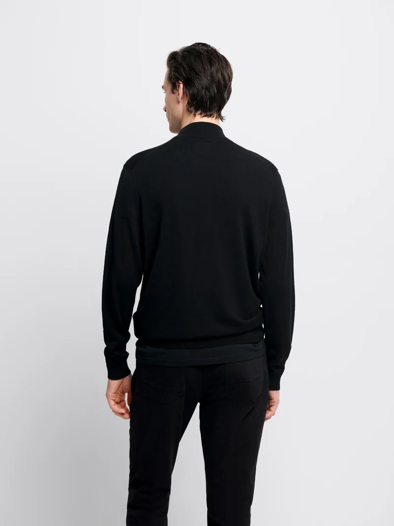 Pull col cheminée zippé en laine Mérinos