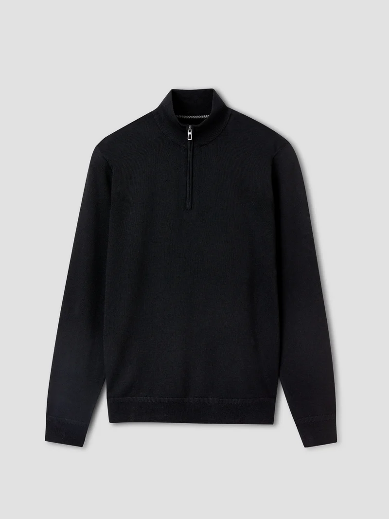 Pull col cheminée zippé en laine Mérinos