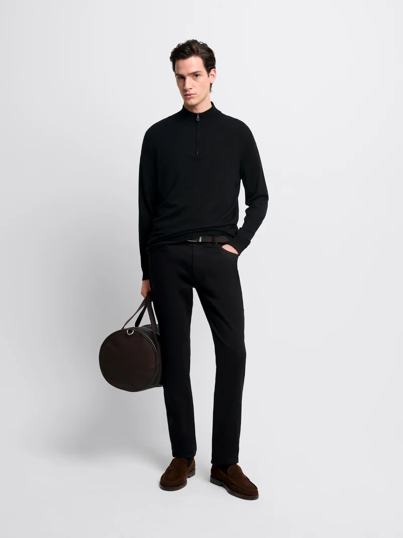 Pull col cheminée zippé en laine Mérinos