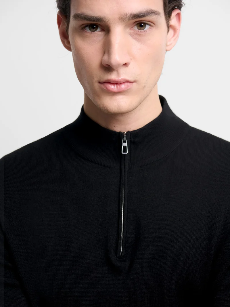 Pull col cheminée zippé en laine Mérinos