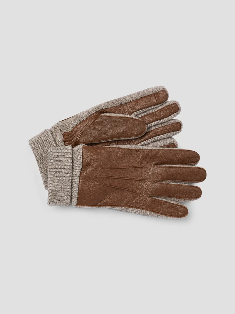 Gants bi-matière cuir et maille