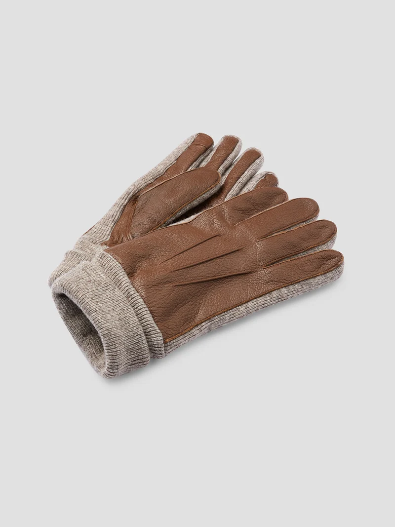Gants bi-matière cuir et maille