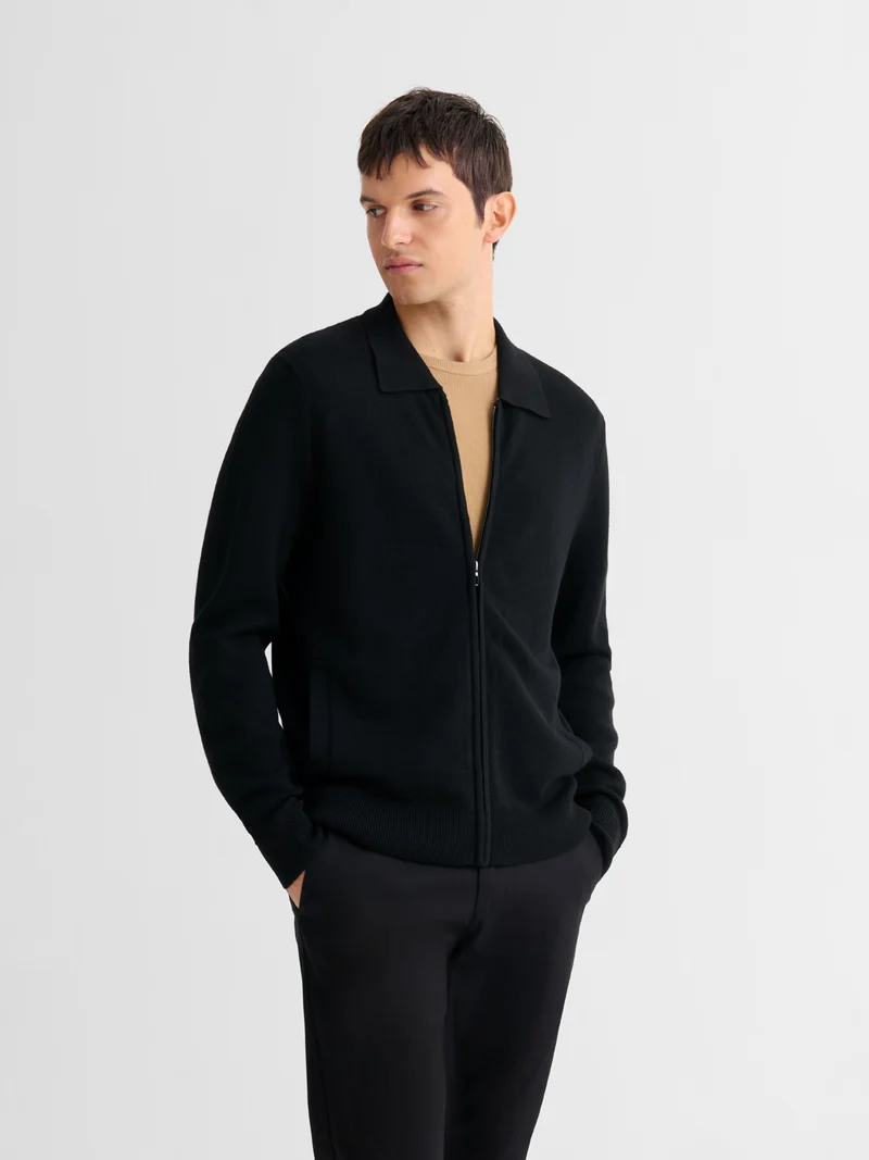 Cardigan zippé en laine Mérinos