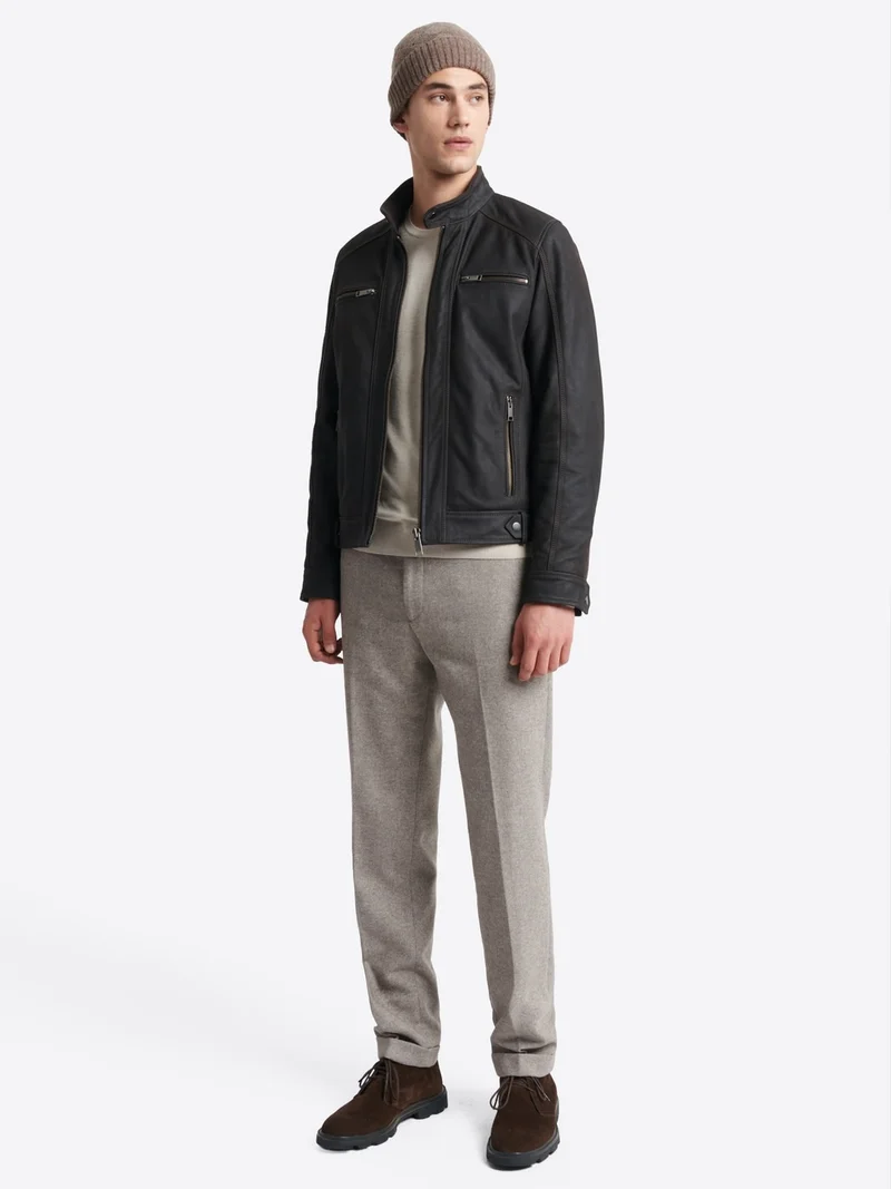 Blouson en cuir col montant