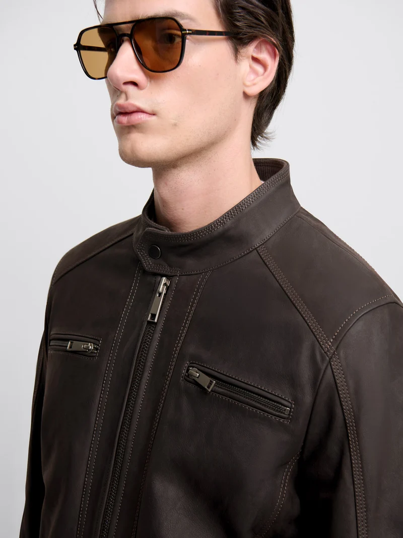 Blouson en cuir col montant