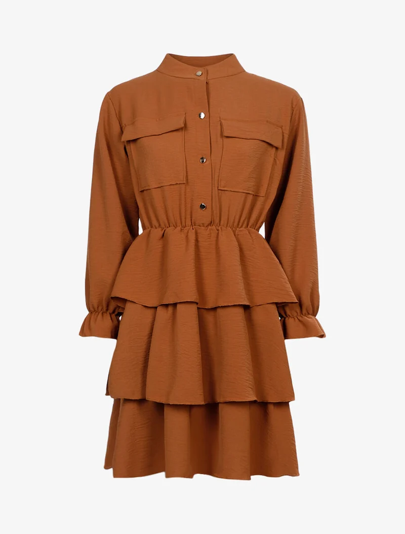 Robe à bas volanté - Marron