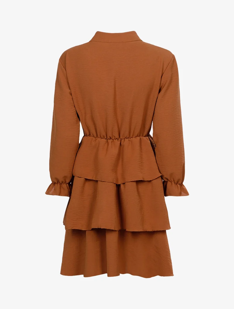 Robe à bas volanté - Marron