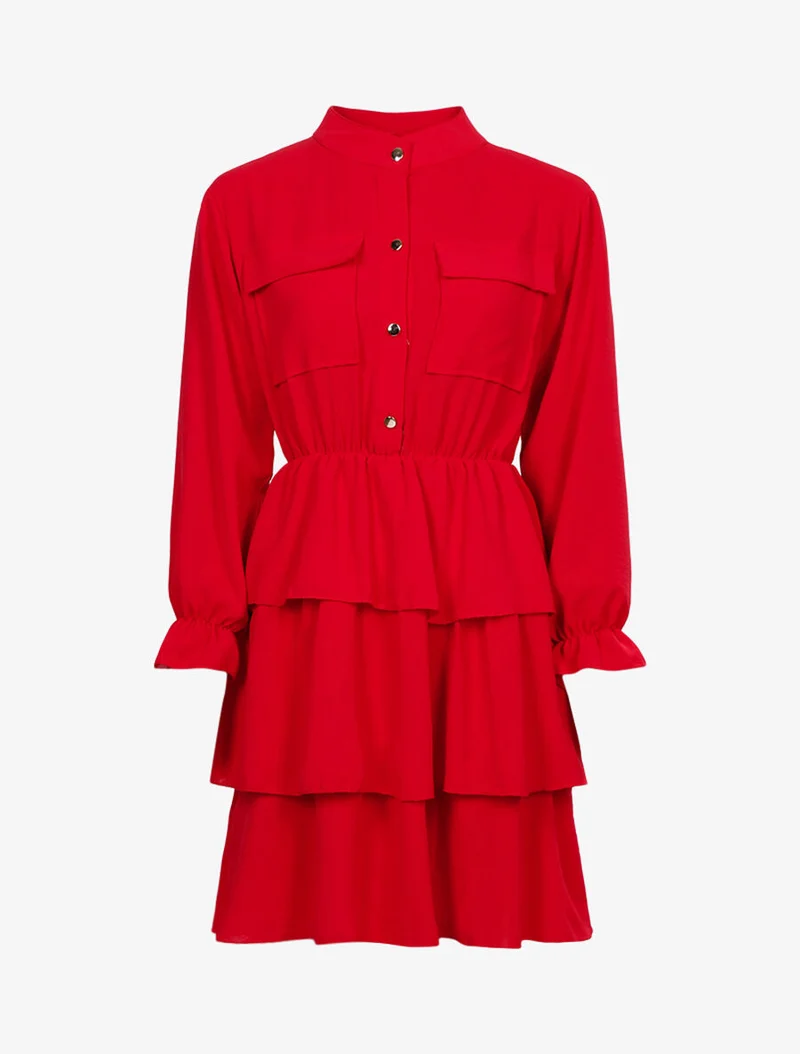 Robe à bas volanté - Rouge