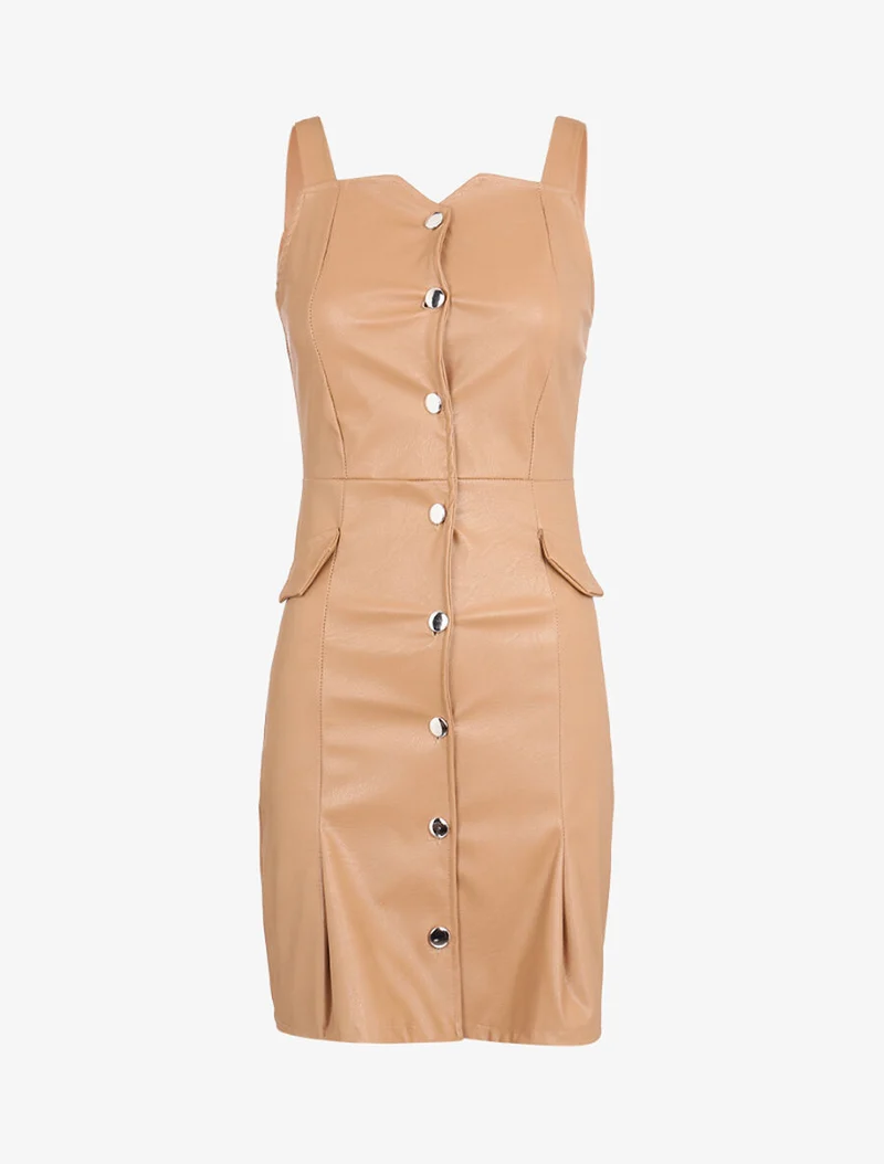 Robe chasuble en simili - Camel