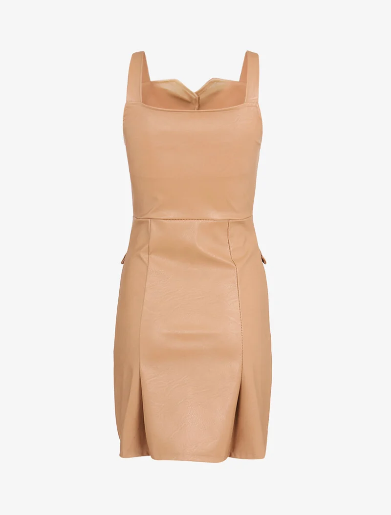 Robe chasuble en simili - Camel