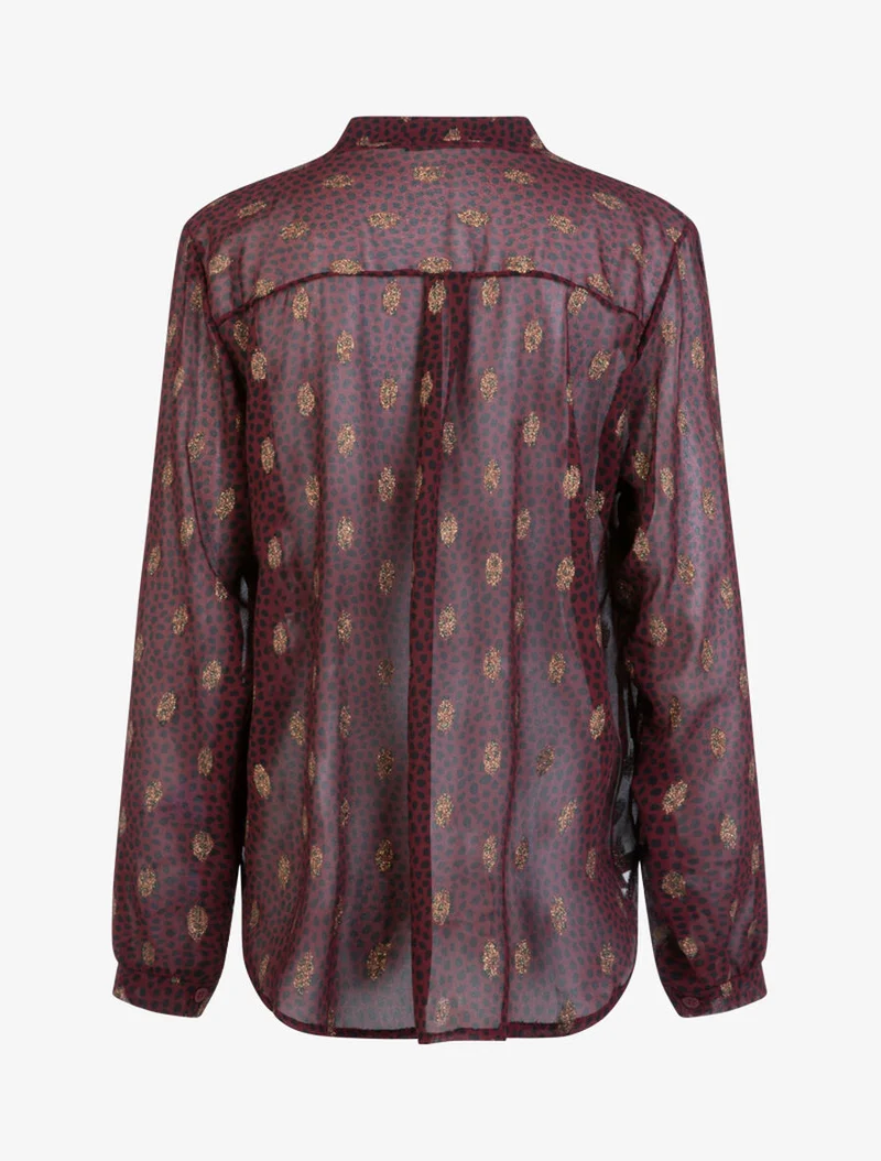 Blouse en voile à imprimé tacheté et feuilles - Bordeaux