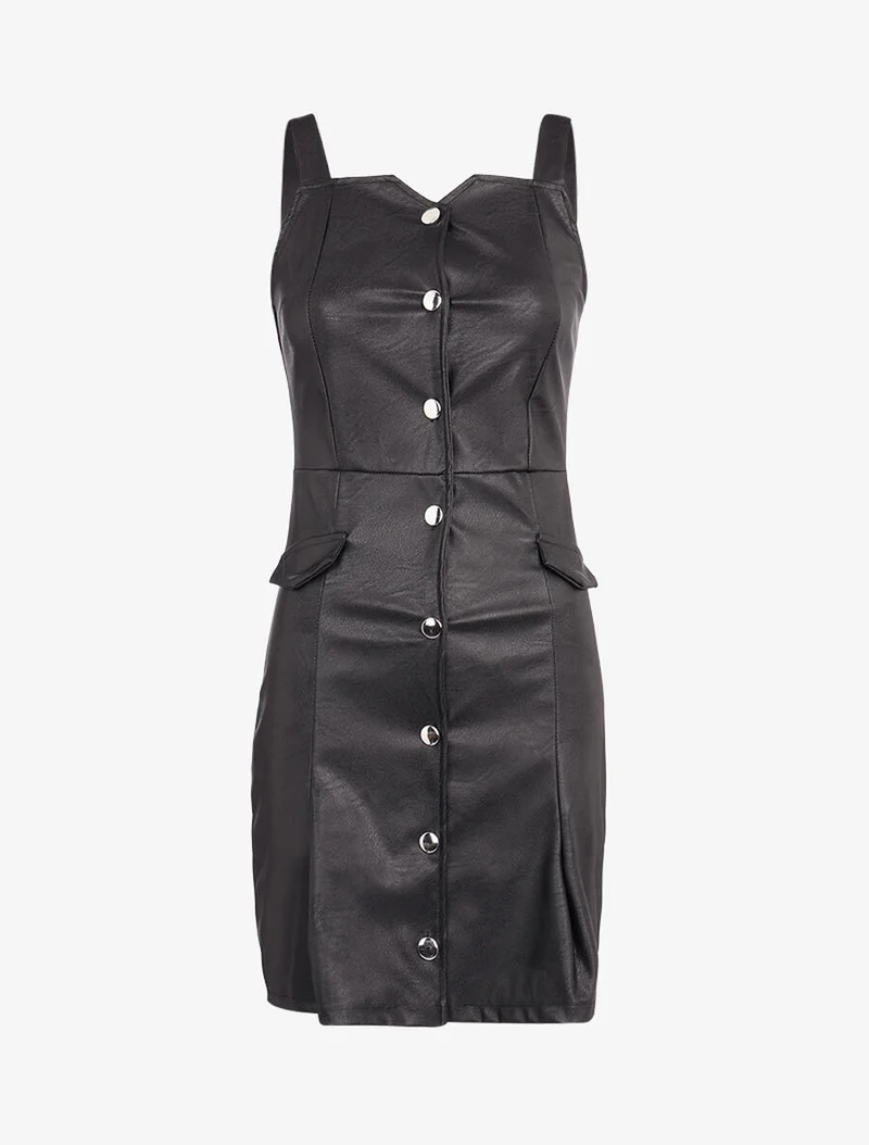 Robe chasuble en simili - Noir