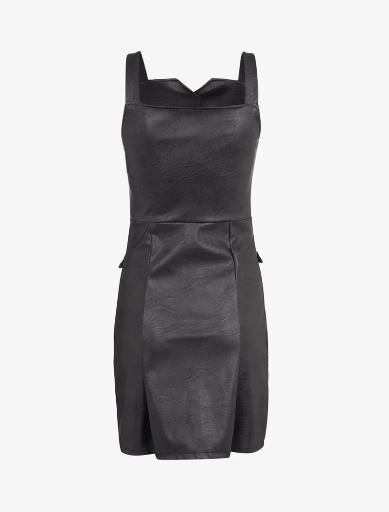 Robe chasuble en simili - Noir