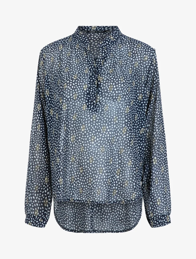 Blouse en voile à imprimé tacheté et feuilles - Marine