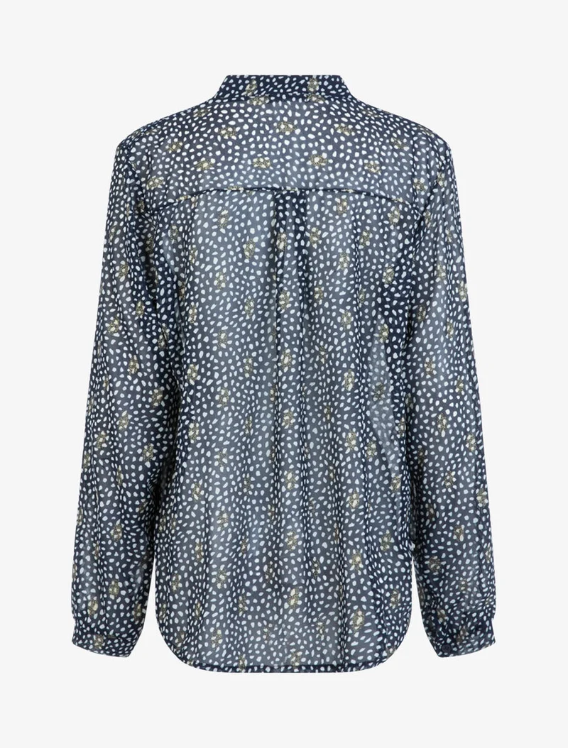 Blouse en voile à imprimé tacheté et feuilles - Marine