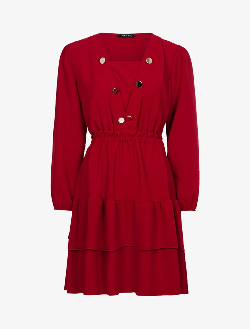 Robe légère à buste boutonné en V - Lie de vin