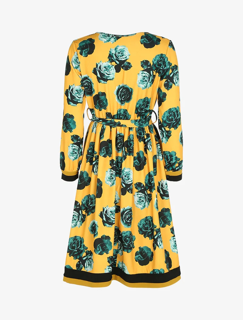 Robe style 50's imprimé à fleurs - Jaune