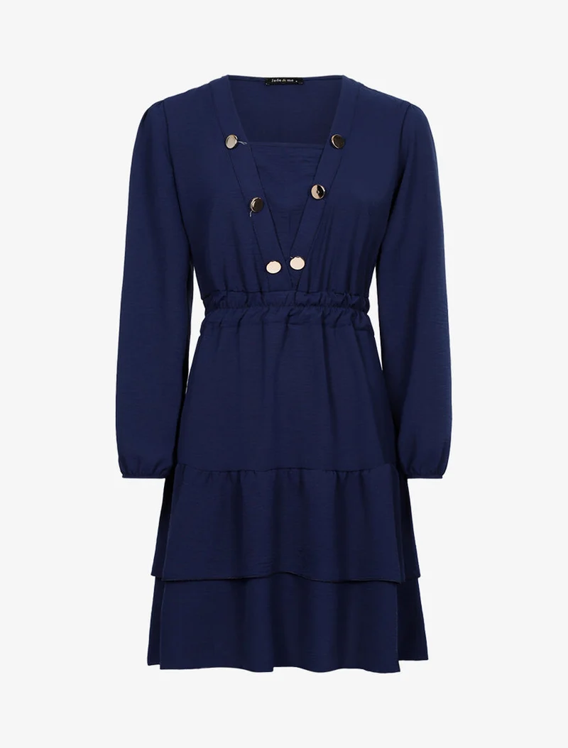 Robe légère à buste boutonné en V - Bleu nuit