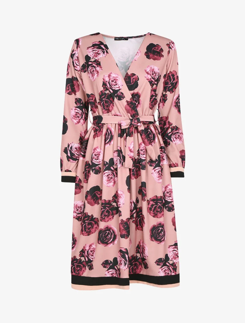 Robe style 50's imprimé à fleurs - Vieux rose
