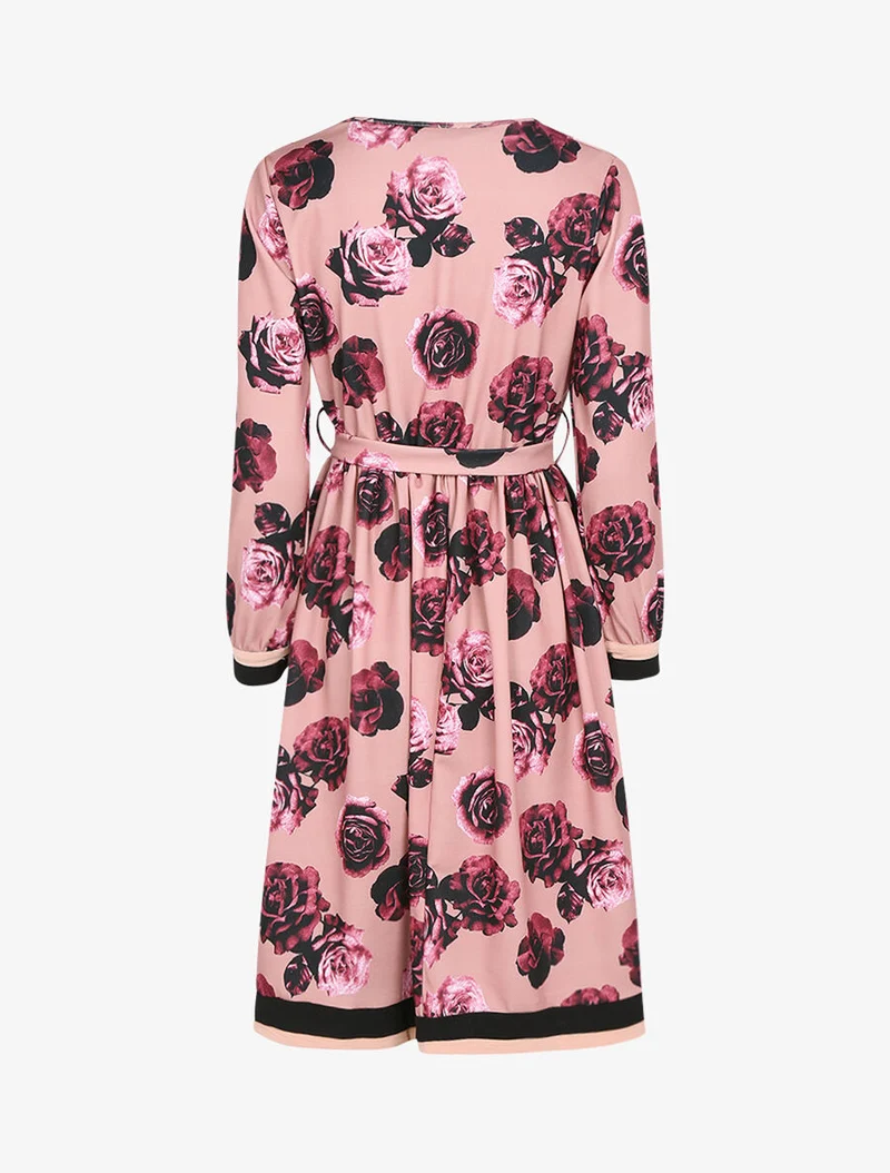 Robe style 50's imprimé à fleurs - Vieux rose
