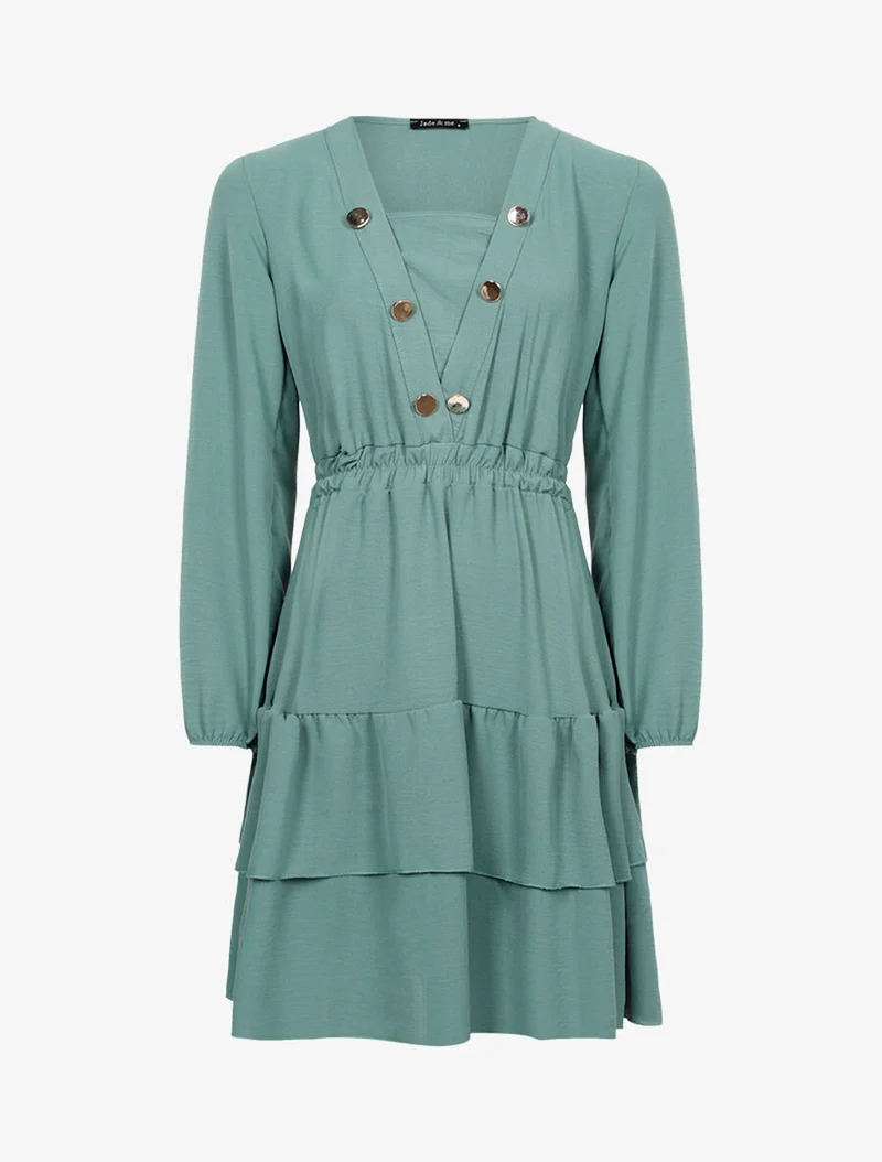 Robe légère à buste boutonné en V - Vert d'eau