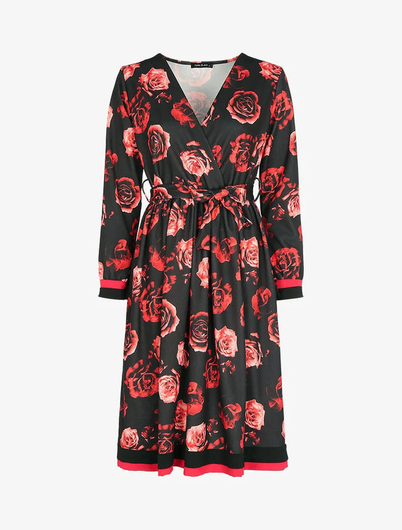 Robe style 50's imprimé à fleurs - Noir