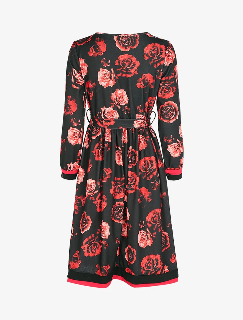 Robe style 50's imprimé à fleurs - Noir