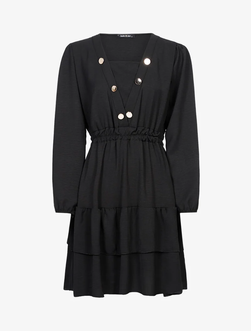 Robe légère à buste boutonné en V - Noir
