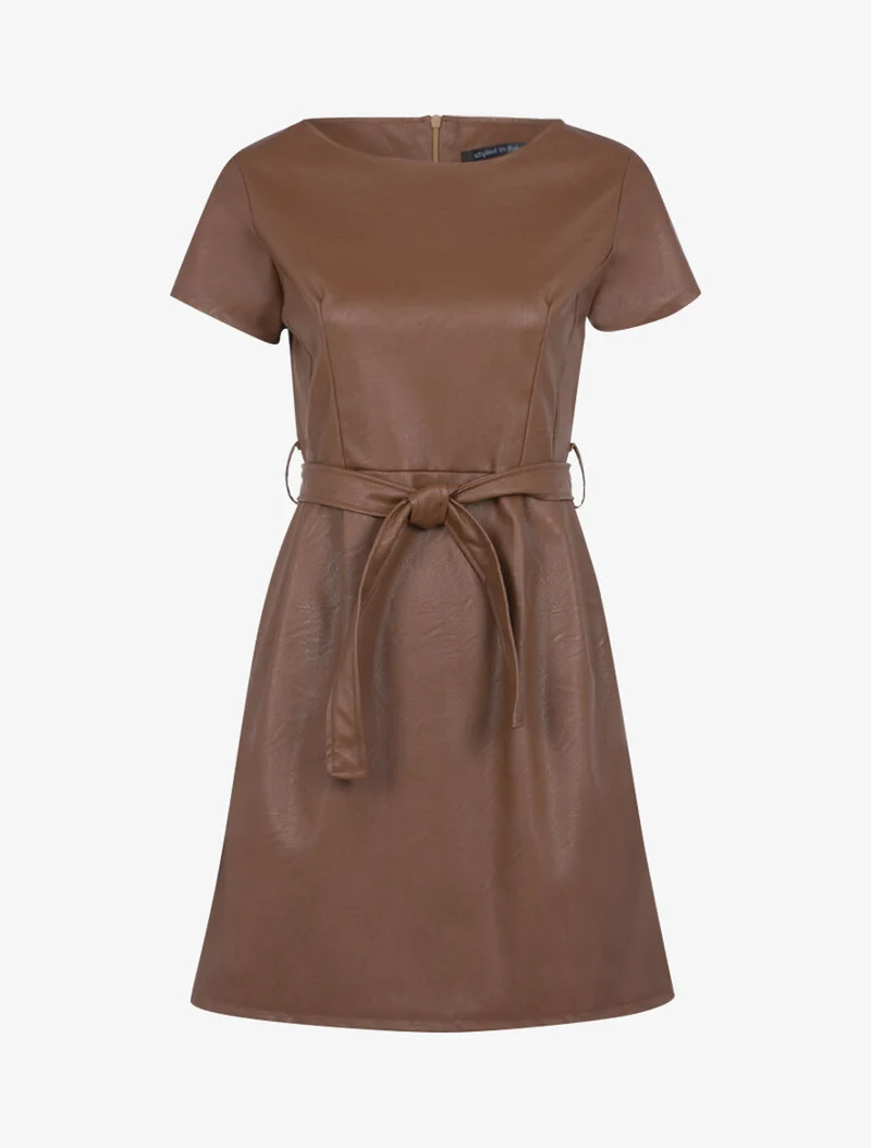 Robe classique en simili - Marron clair