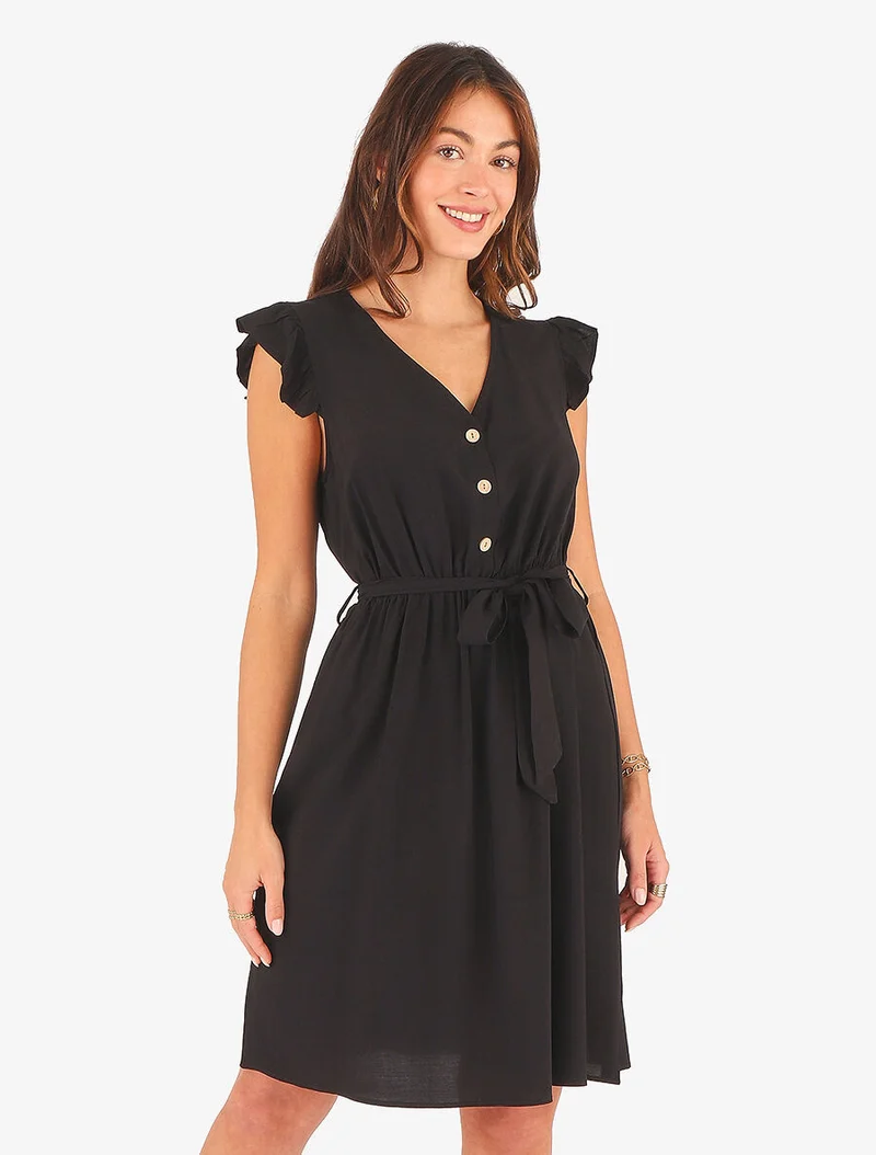 Robe mi-longue unie - Noir