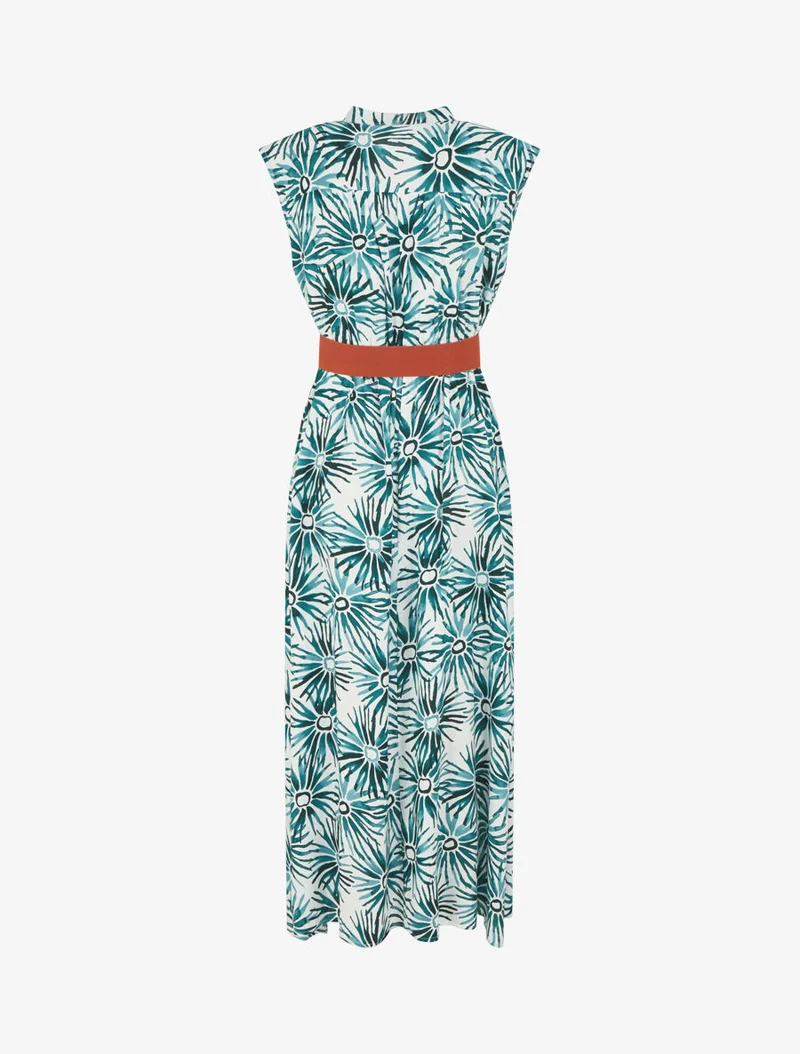Robe évasée à boutons imprimé fleuri - Vert