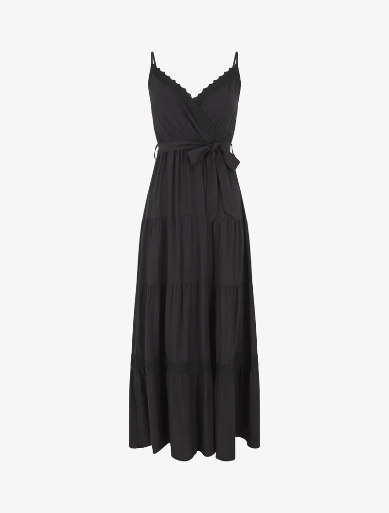 Robe longue unie élastiquée - Noir